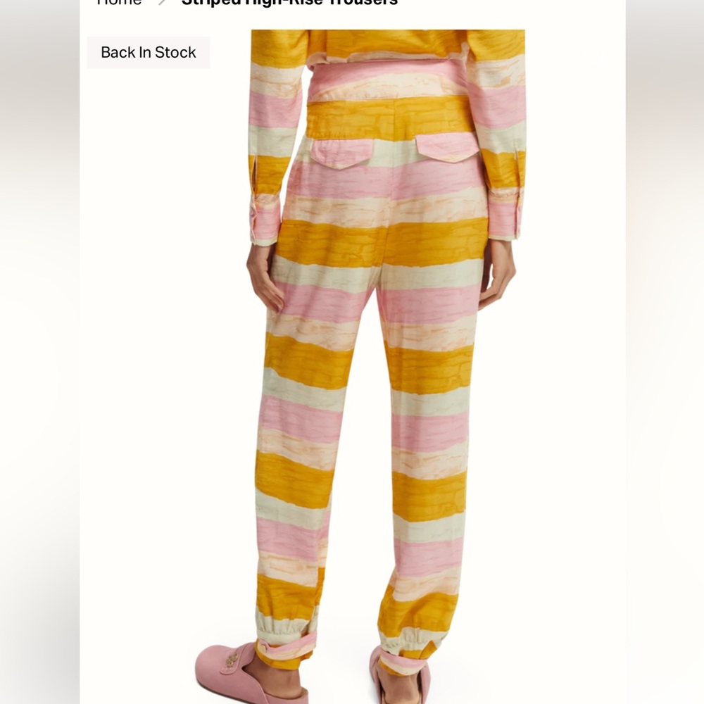 Scotch and soda high-rise pink yellow, striped trouser ankle maison pant small 2